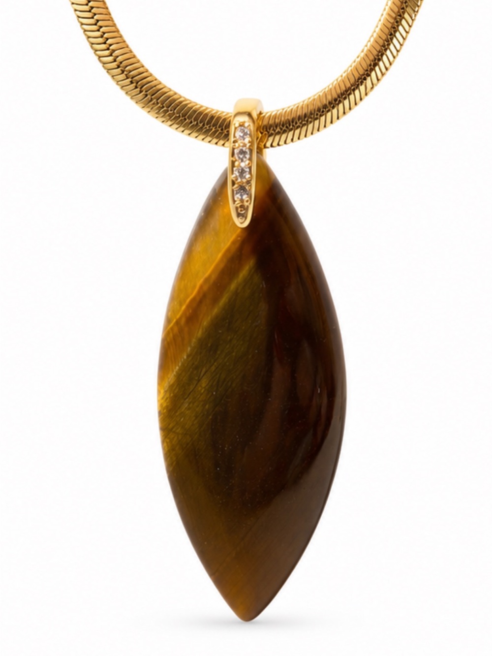 Tigers Eye Pendant With CZ Accents on Large Bale Gorgeous and Authentic NWT - Picture 2 of 6